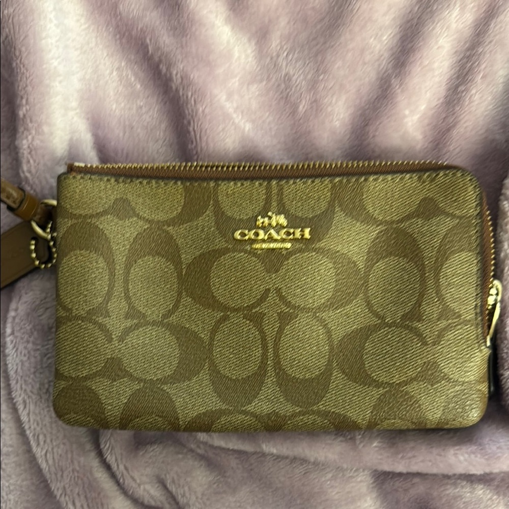 Coach Tan Double-Zip Wristlet